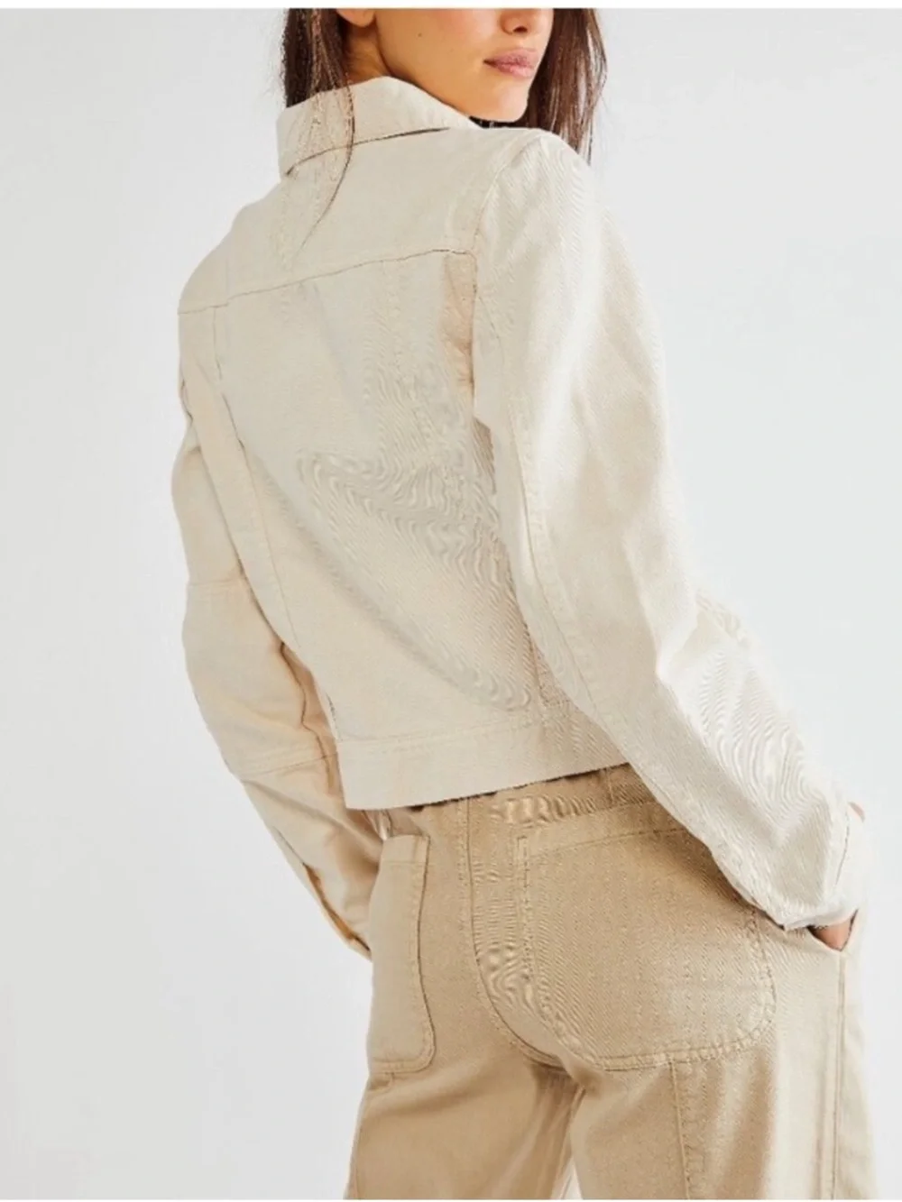 Free People Cropped Cream Jean Jacket - M